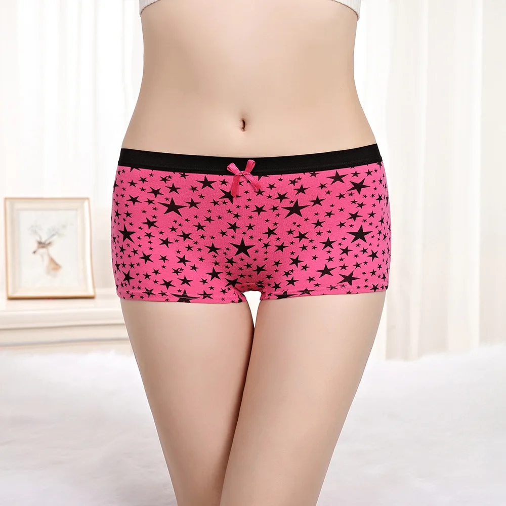 Women Underwear Cotton Panties Low Rise Boxers Shorts Boyshort Stars Print Girls Ladies Knickers for Women 5 Pcs/lot