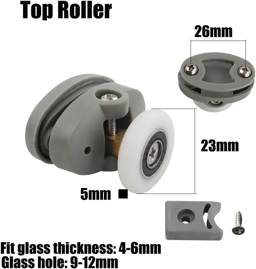 Set of 4 Shower Door Rollers/Runners/Hooks/Guides 22mm /25mm Wheels Diameter