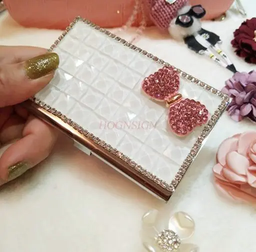 1 قطعة حامل بطاقة عمل عصرية مرصعة بالكريستال من الفولاذ المقاوم للصدأ للرجال والنساء