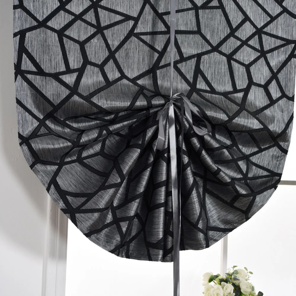 NAPEARL Short Kitchen Curtain Jacquard Tie Up Valance Panel Modern Geometric Design Black Brown Gray Door Roman