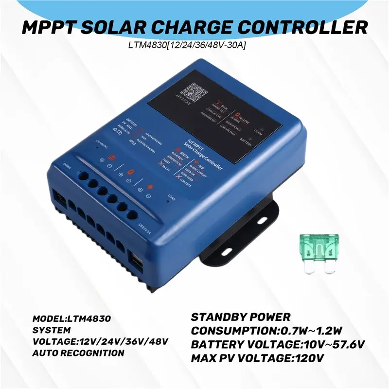 JABS-MPPT Solar Charge Controller APP Remote (Bluetooth/Wifi) 12/24/36/48V Adaptive 120V PV All Battery Compatible