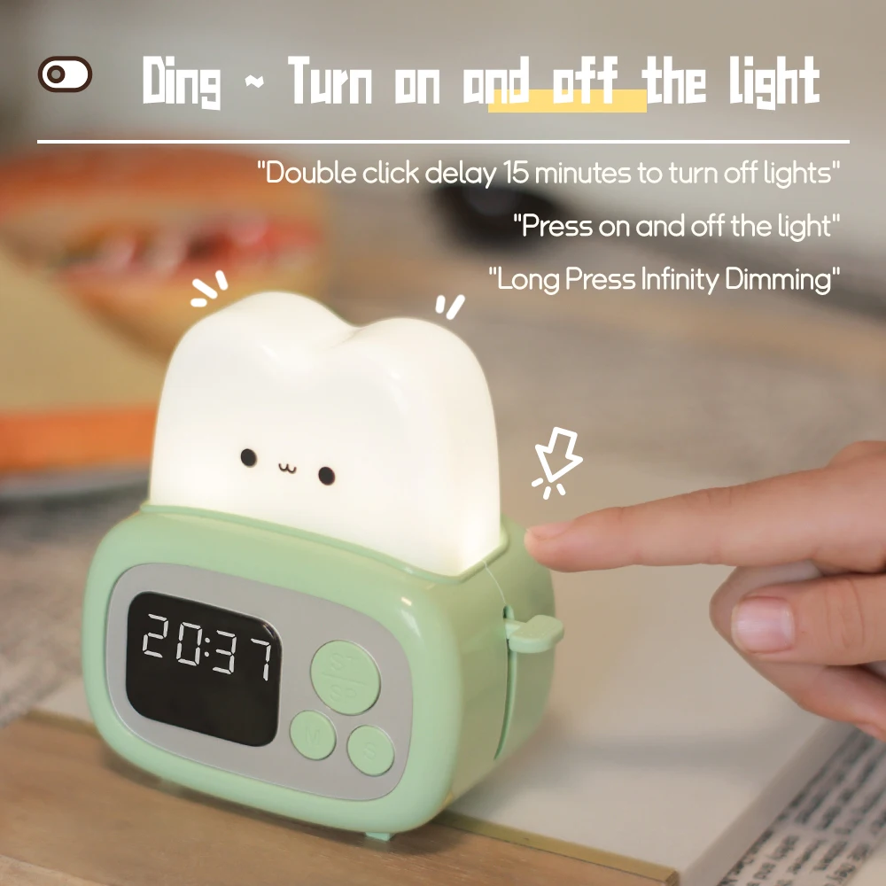 1pc new LED toaster alarm clock, creative cartoon nightlight with timing function, ins wind bedside decoration