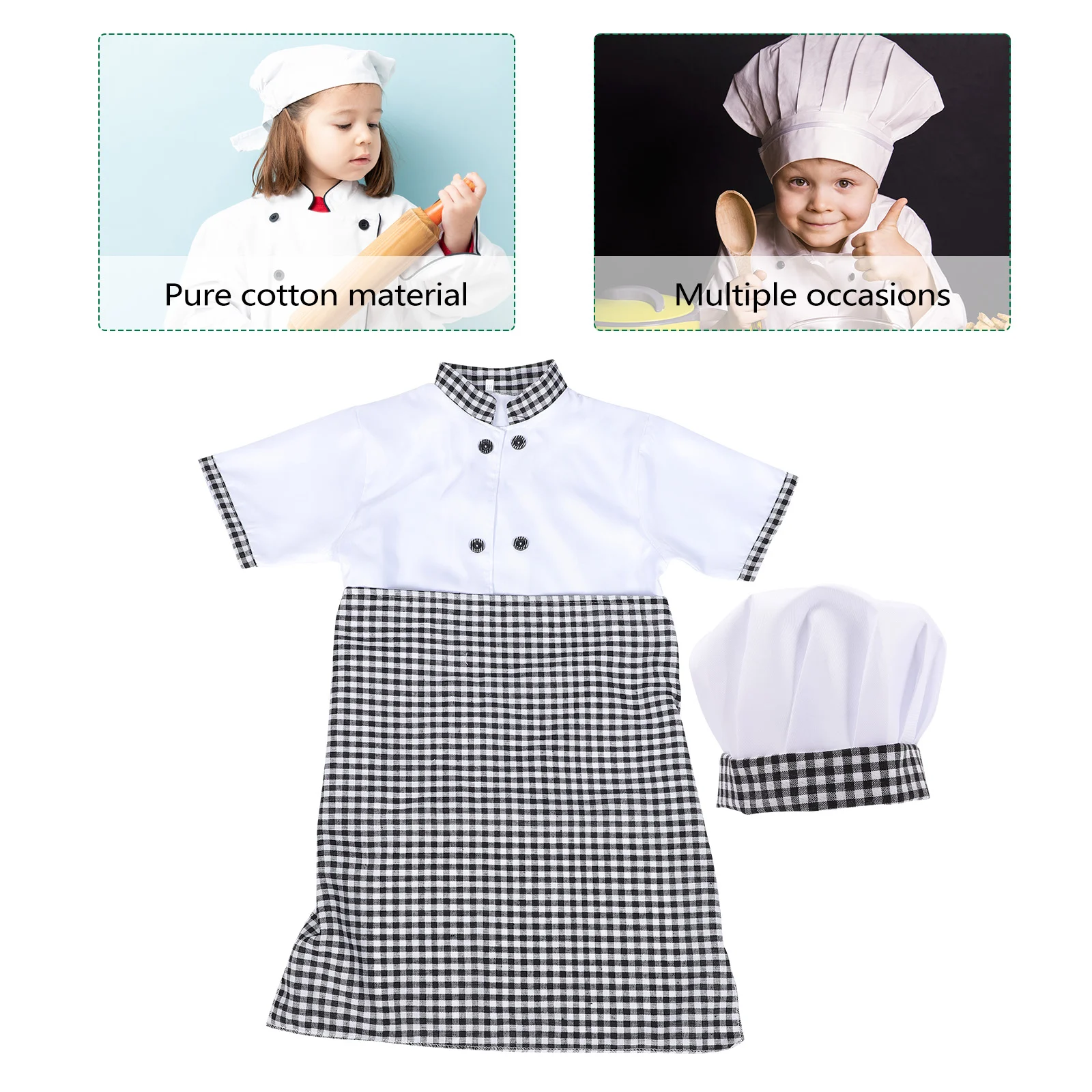 Little Chef Cosplay Clothes Pretend Costume for Kids Career Day Dress up Outfit Hats Cotton Cooking Toddlers