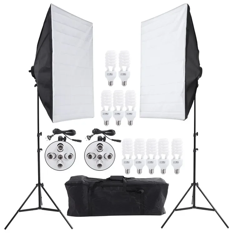 Kit de luz de estudio y caja blanda Kit de luz continua de vídeo soporte de luz fotográfico 50 * 70 cm bombillas de iluminación de caja suave
