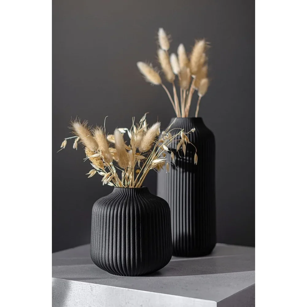 

Boho Deco for Windowsill, Vases Set in Black Matt, Flower Vase as Home Decoration for Fresh Flowers, Dried Flowers, Set of 2