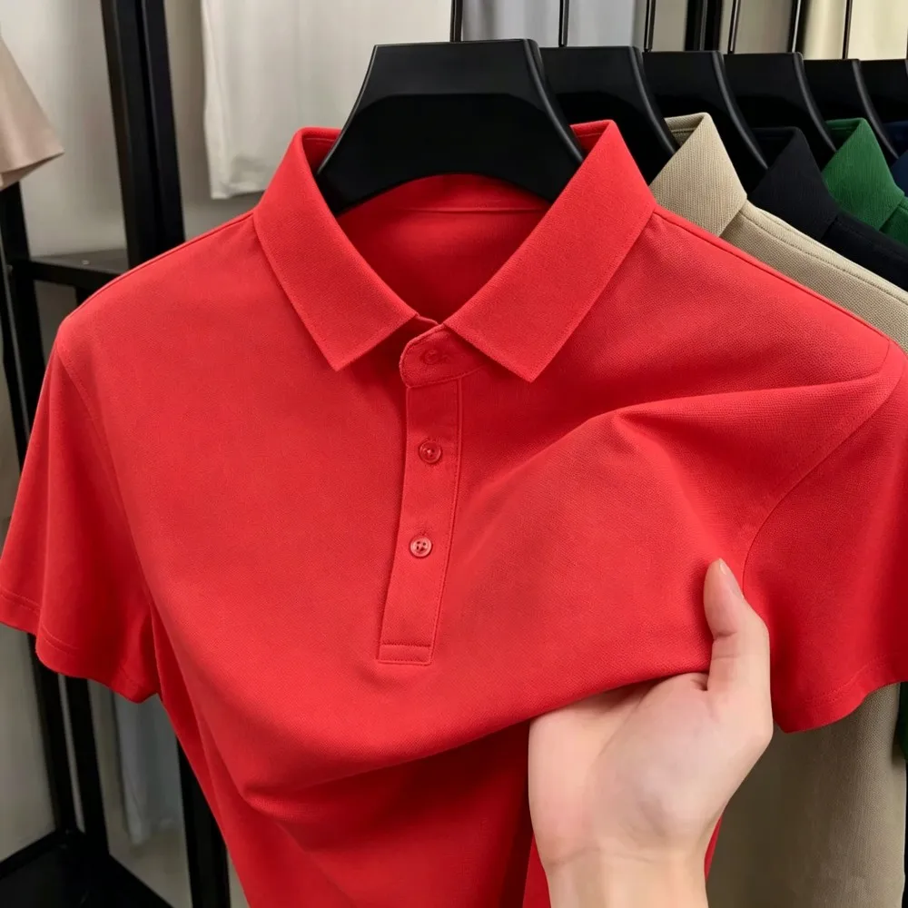Summer Solid Mens Polo Shirt Basic Short Sleeve Tops Sporty Breathable Lapel T-Shirts Street Casual Comfortable Male Clothes