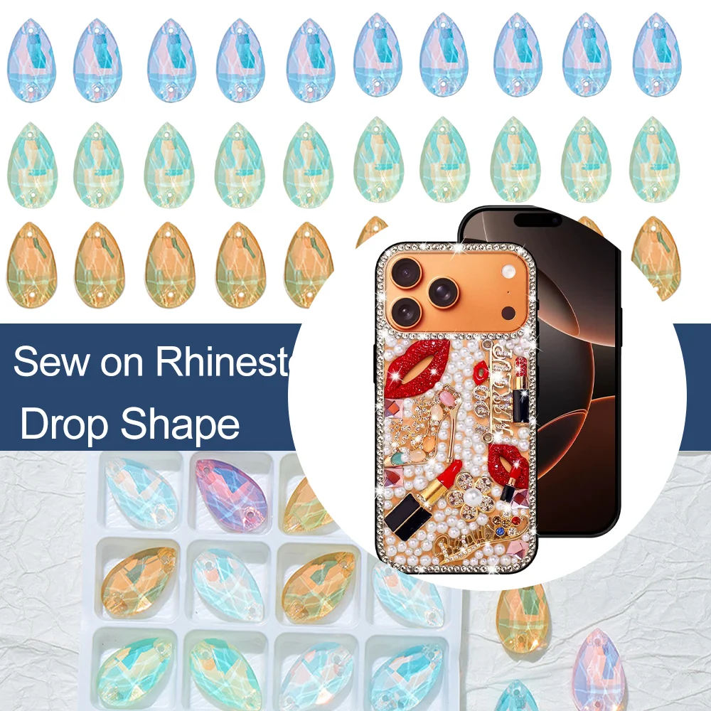 5 Sizes Teardrop Sew On Rhinestones Glitter Glass Flatback Sewing Crystal стразы для рукоделия For DIY