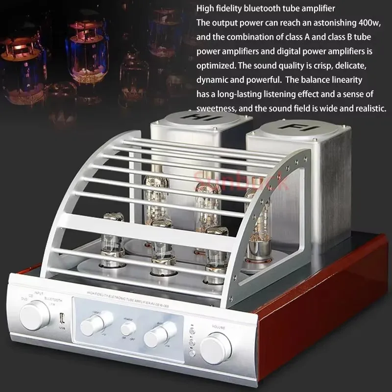 Sunbuck 200 ワット + 200 ワット 2.0 チャンネル USB Bluetooth HIFI WY10P 6K3P 真空管アンプデスクトップ本棚 WY10P 6K3P 真空管アンプ