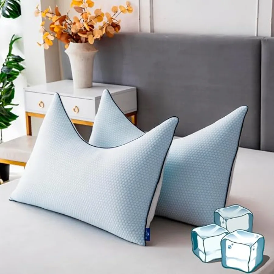

Cooling Pillow King Size Set of 2, Shredded Memory Foam Adjustable Loft, Slow Rebound Cervical Pillow for Neck Pain Relief, Ice