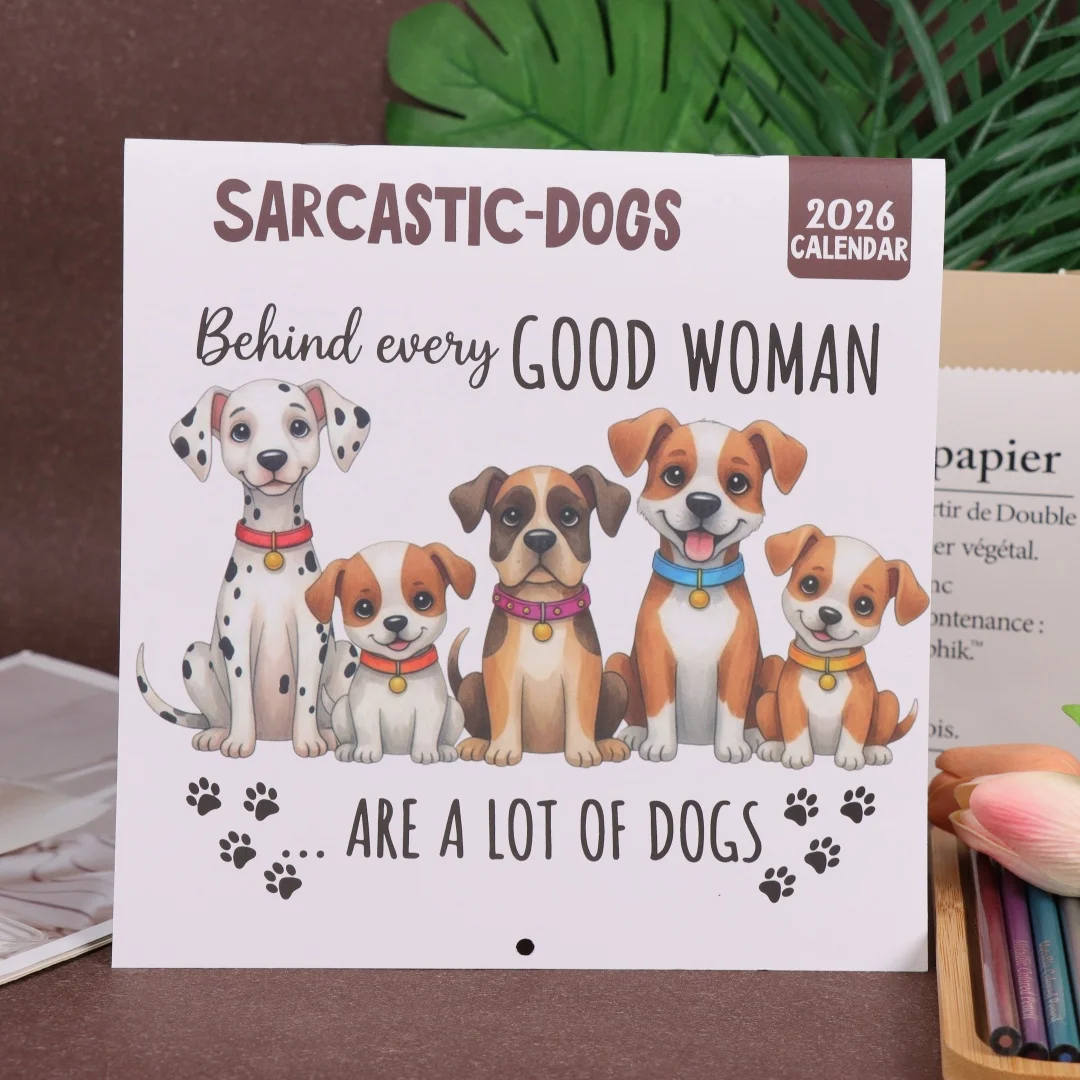 

Календарь SarcasticDogs на 2026 — настенный ежемесячный планировщик с забавными иллюстрациями на тему собаки, идеально подходит для декора дома или офиса