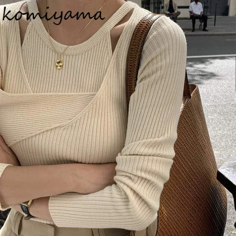 Cross Asymmetrical Sweater Elastic Bottomed Womens Clothing Spring Pullover Tops 2024 Women Knitwears with Sleeveles Camis