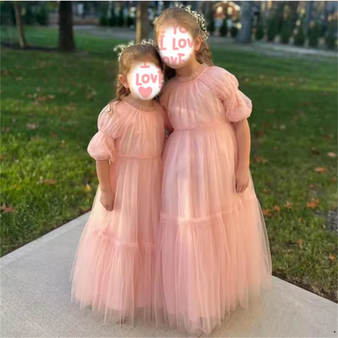 Vestido de niña de flores personalizado, media manga escalonada de tul marfil para boda, fiesta de cumpleaños, banquete, vestidos de comunión