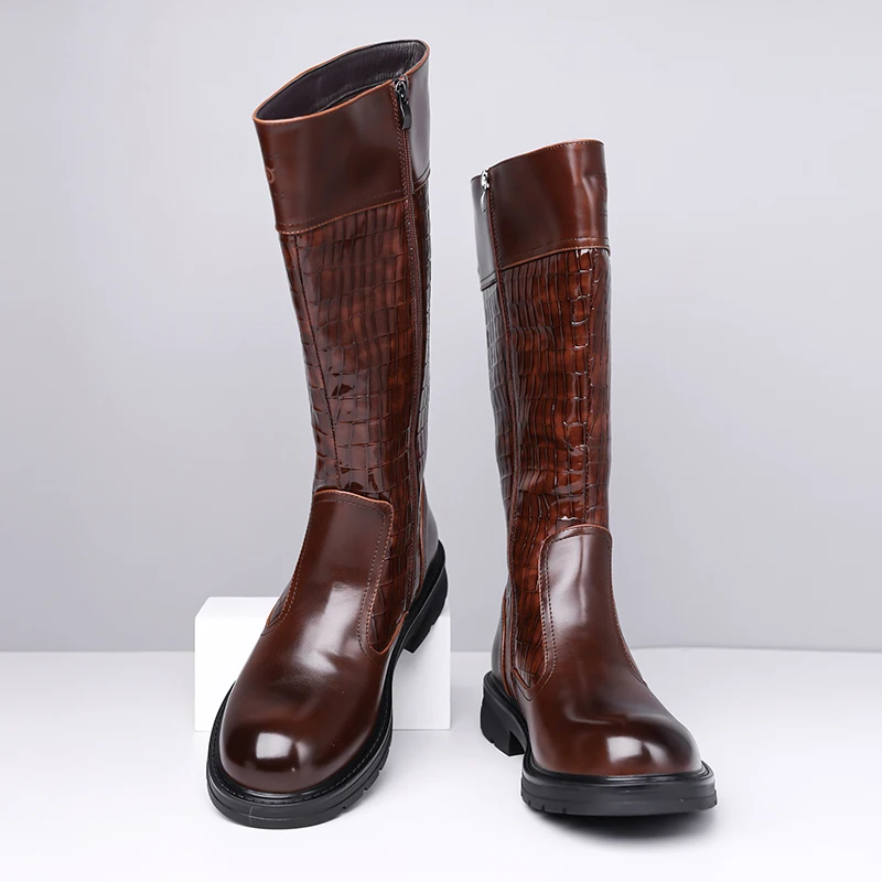 

New winter men long boots with stitched side zipper indentation high-quality fashionable trend youthful motorcycle boots