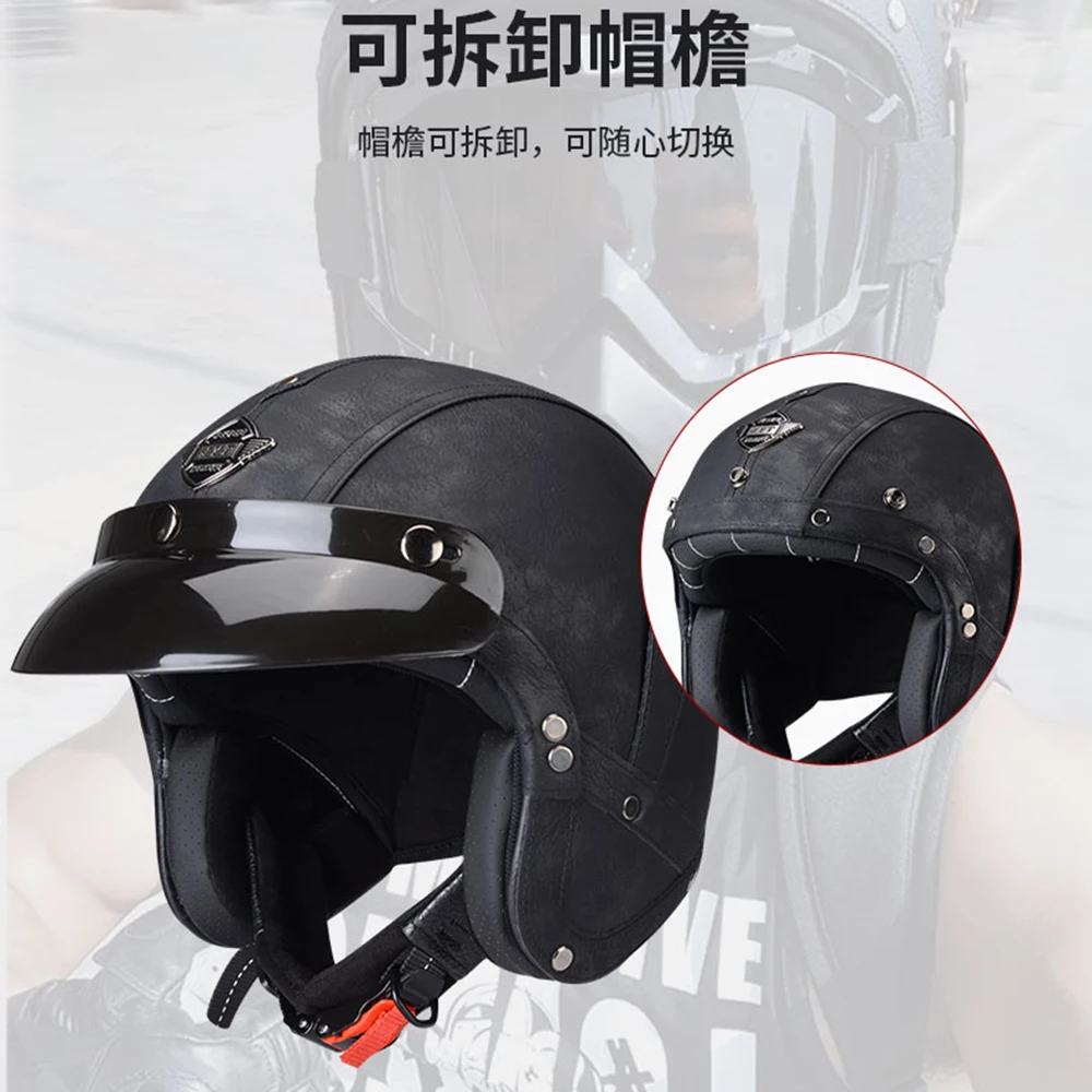 Casco de Moto abierto para hombre y mujer, protector de media cara, estilo Retro, Vintage, para las cuatro estaciones, verano, 3/4