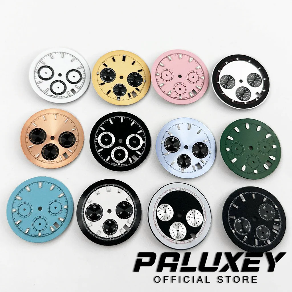 Green Luminous VK63 32.5mm Watchs Dial 6 hands Dial for VK63A Quartz Movement Chronograph Indices Watch Modification Accessories