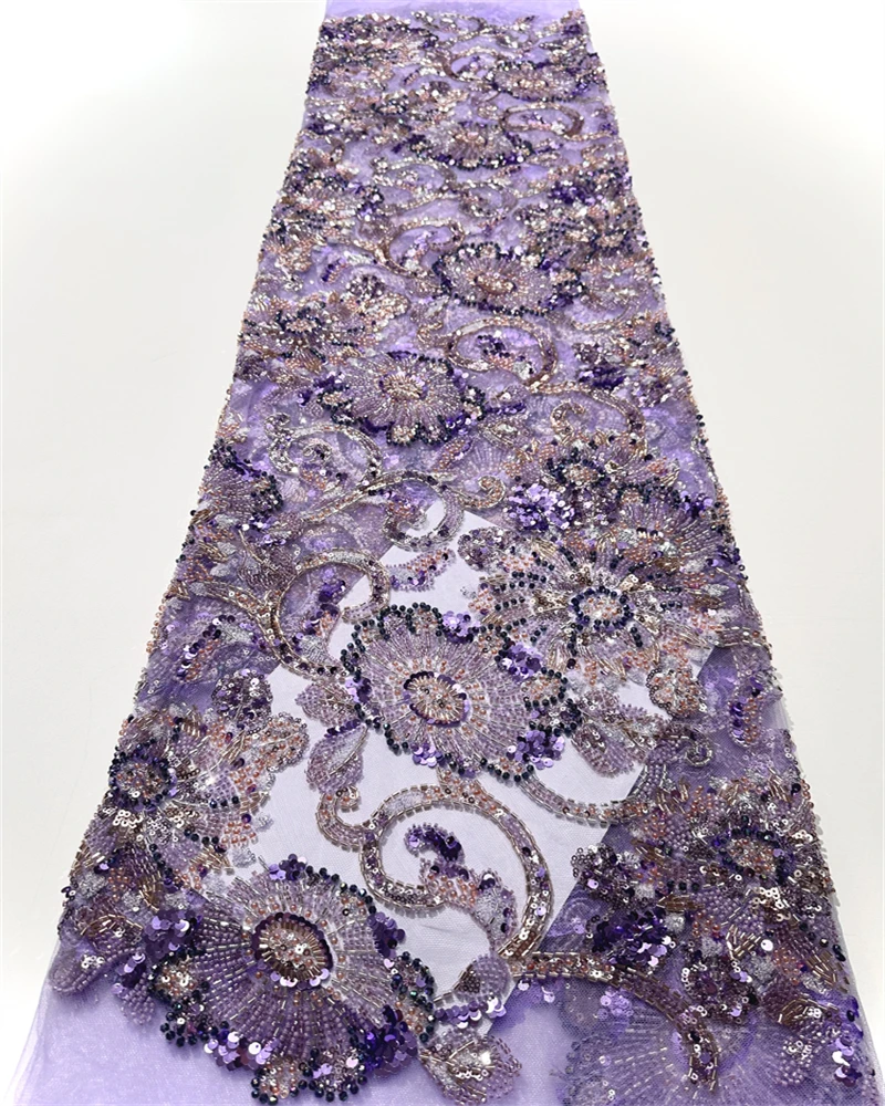 High Quality Tulle Lace Fabric with Beads And Sequins Nigerian Mesh Net for African Dress Making