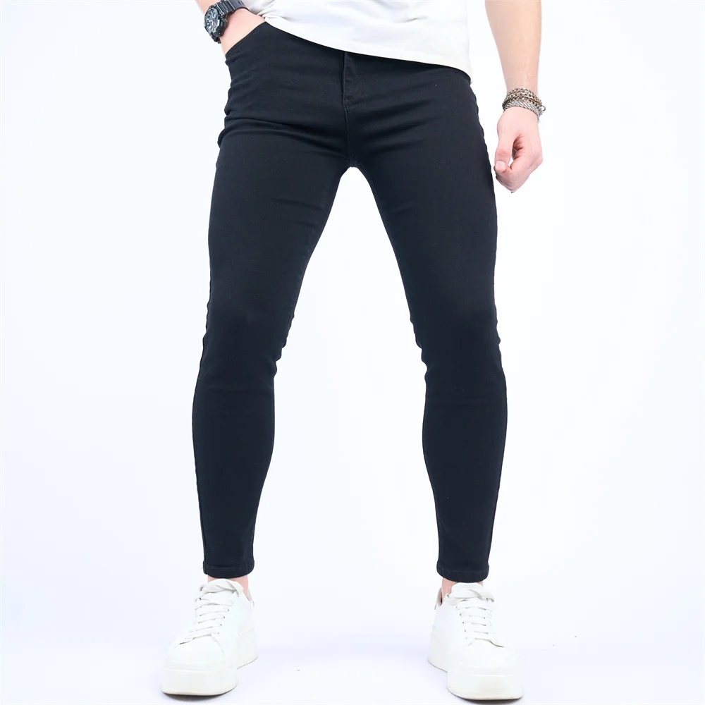 New Stylish Simple Style Solid Men Black Slim fit Pencil Jeans Trousers Streetwear Male Stretch Denim Pants