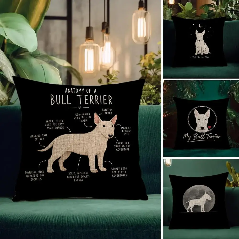 Art Bull Terrier Dog Cushion Cover Natural Linen Pillowcase Set Cushion Cover for Sofa Bedroom Chair