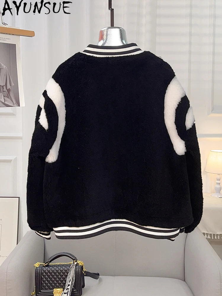 AYUNSUE 100% Natuurlijke Wol vrouwen Jas 2025 Herfst Winter Baseball Lam Bont Jas Vrouw Kleding Outerwears Nieuwe Abrigo Mujer