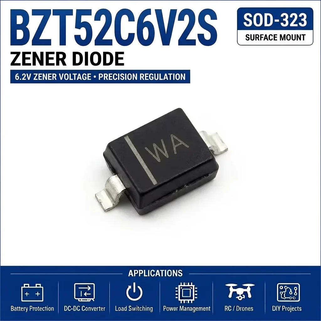 (100 pcs) BZT52C6V2S/BZT52C6V2 SOD-323/SOD-123 (Marking WA) 52C6V2S 52C6V2 - Zener Diode 6.2V BZT52