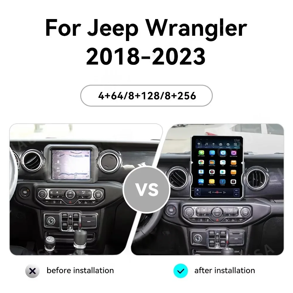 

12.1Inch Vertical Screen For Jeep Wrangler 2018-2023 Car Radio Multimedia Player Stereo Radio Android13 Head Unit GPS Navigation
