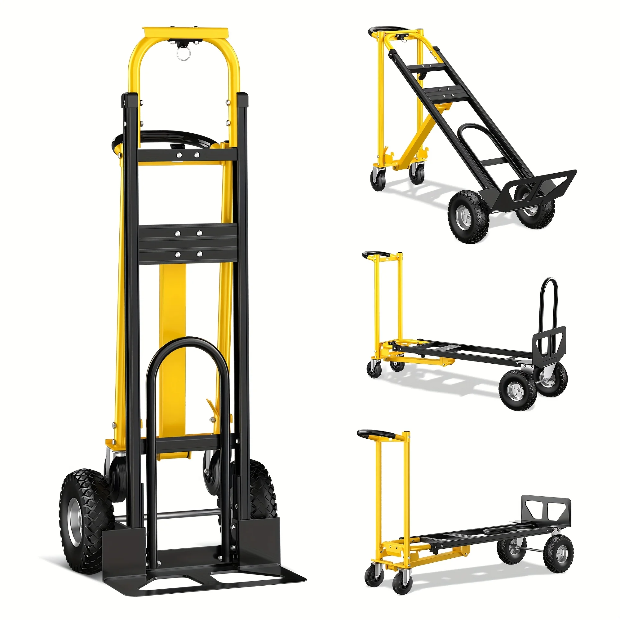 

3in 1 Heavy Duty Aluminum Dolly, 800Lbs/1000 Lbs Capacity Industrial Convertible Hand Truck, Utility Trolley for Transport & Moving, Folding Hand Truck Dolly with Handle & Wheels, for Transport, Moving, Travel, Office, Yellow & Silvery