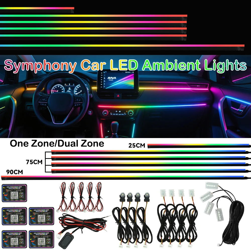 

Universal Symphony Car Interior Ambient Lights Music APP Control Auto RGB Streamer Atmosphere Lamp Kit Hidden Acrylic Strip