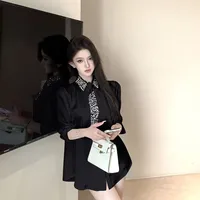 2025 Women's White Shirt New Spring Autumn Crystal Beading With Necktie Chiffon Shirt Female Blouses Ladies Tops Women Clothing 5