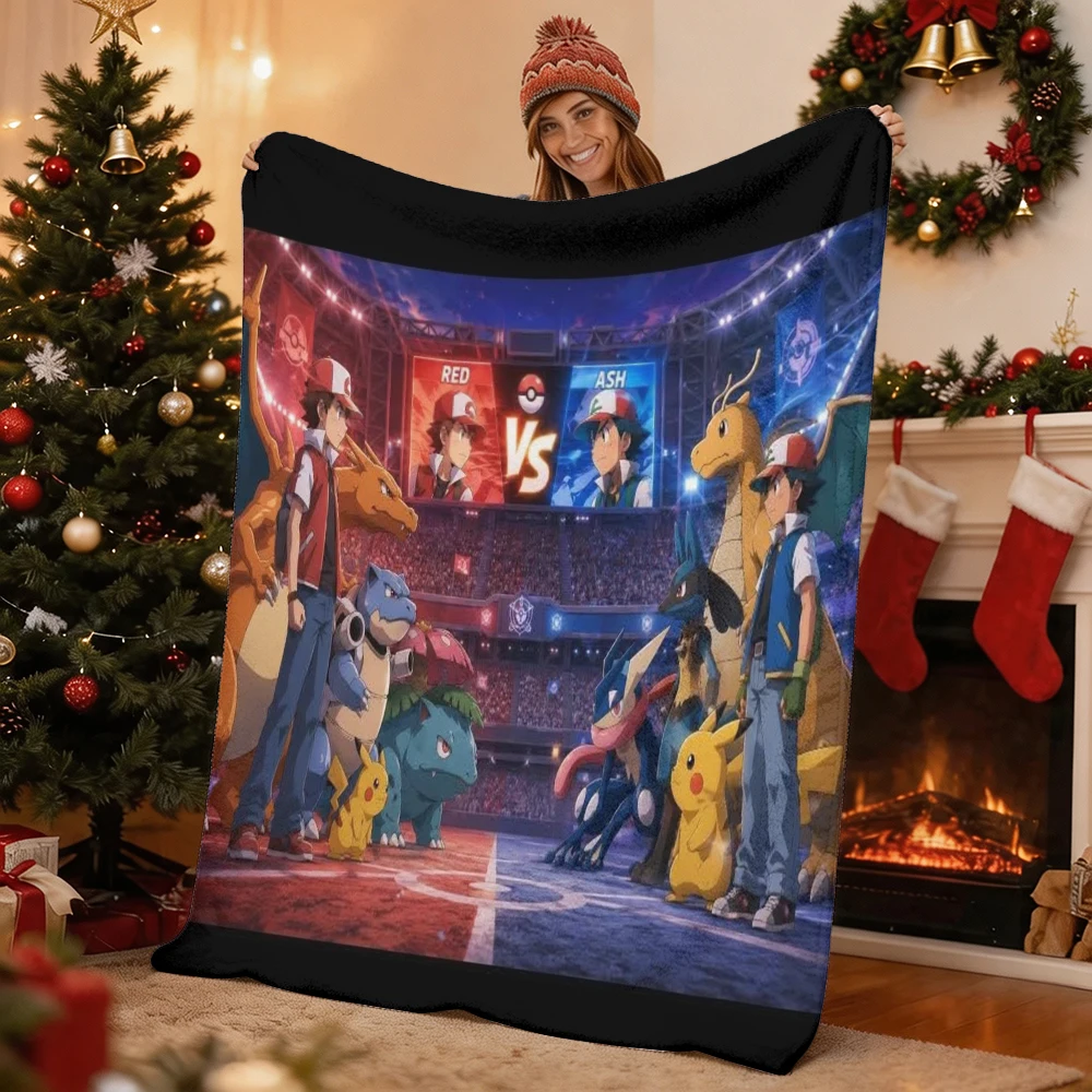 Pokemon Pikachu Gengar Bulbasaur Charmander Squirtle Psyduck Flannel Throw Blanket Soft Warm Blanket for Sofa Bed Home Decor Gif