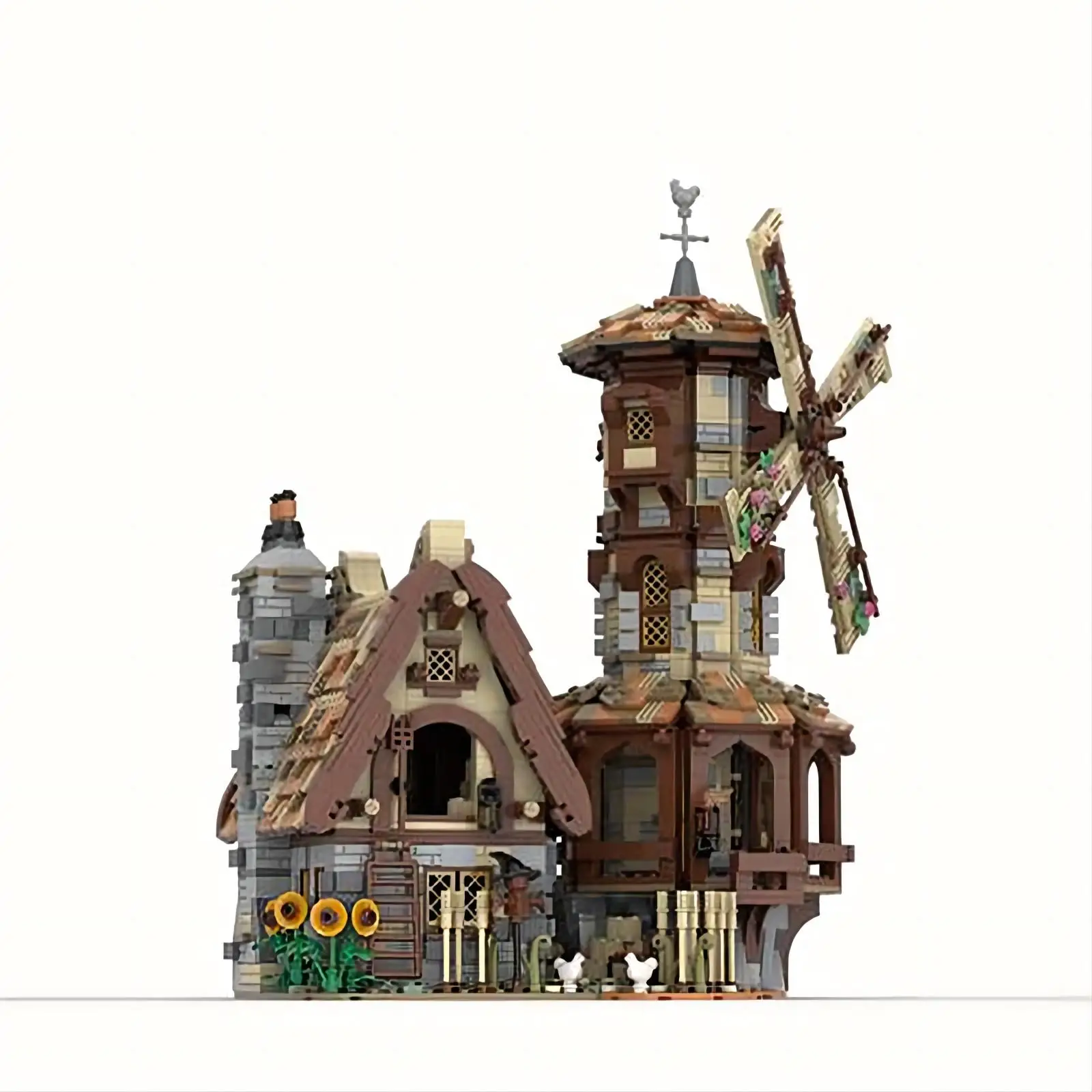 Building block MOC-138190 Medieval scene Building Farmers barns and windmills Castle collage toys