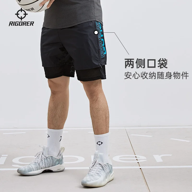 RIGORER 2023 New Arrival Woven Sports Shorts Men\'s Basketball Shorts Outdoor Running Training Fitness Mesh Shorts Z121211534