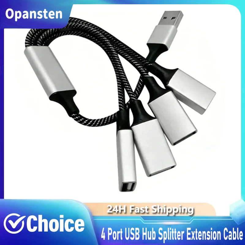 Usb Splitter Cable 4 Port 0.25M Usb 2.0 Braided Charging Data Transfer Hub Adapter For Laptop Pc Car Electronic Devices