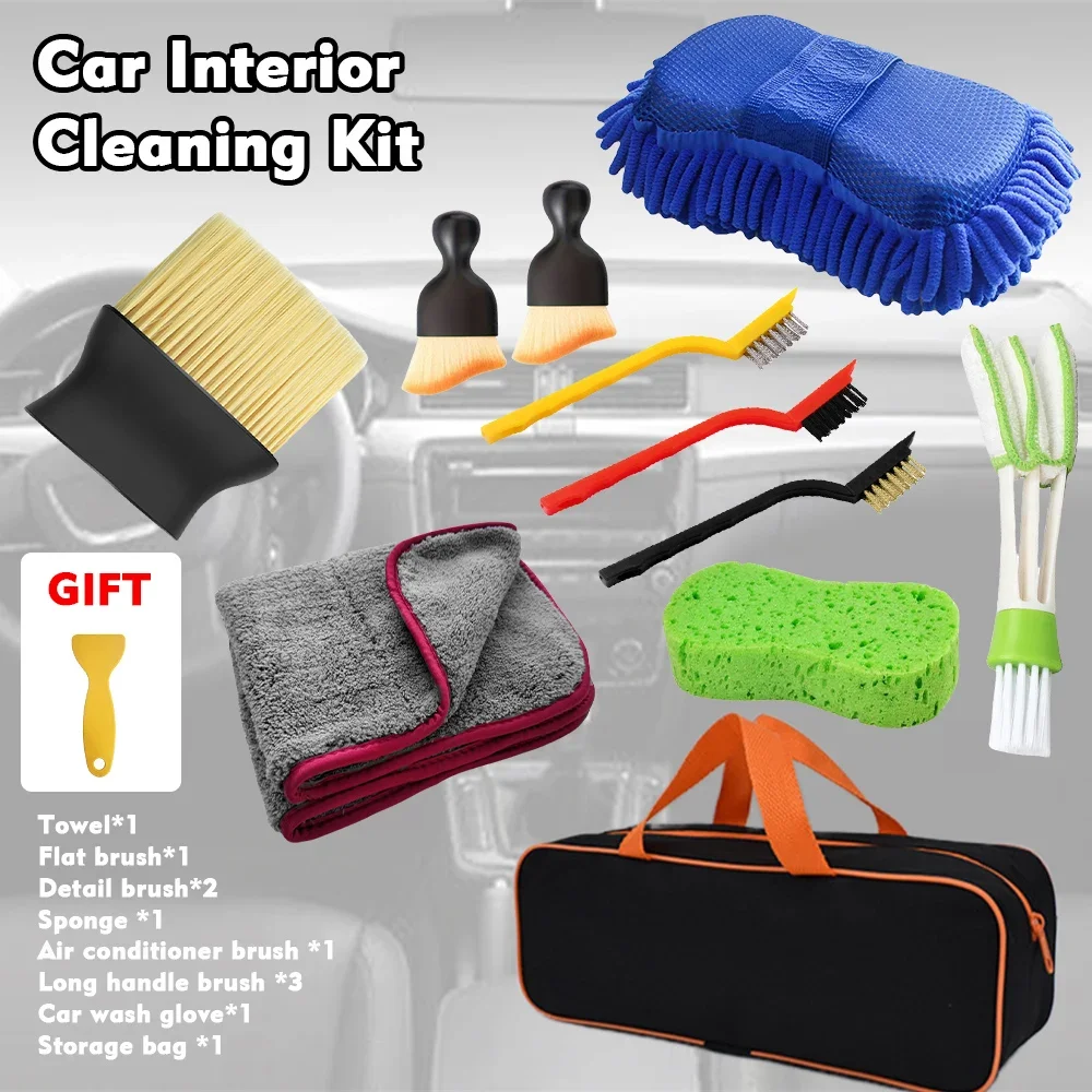 11 Piece Car Air Conditioning Outlet Gap Detail Brush Set Auto Interior Cleaning Tool Kit for Vehicle Detailing