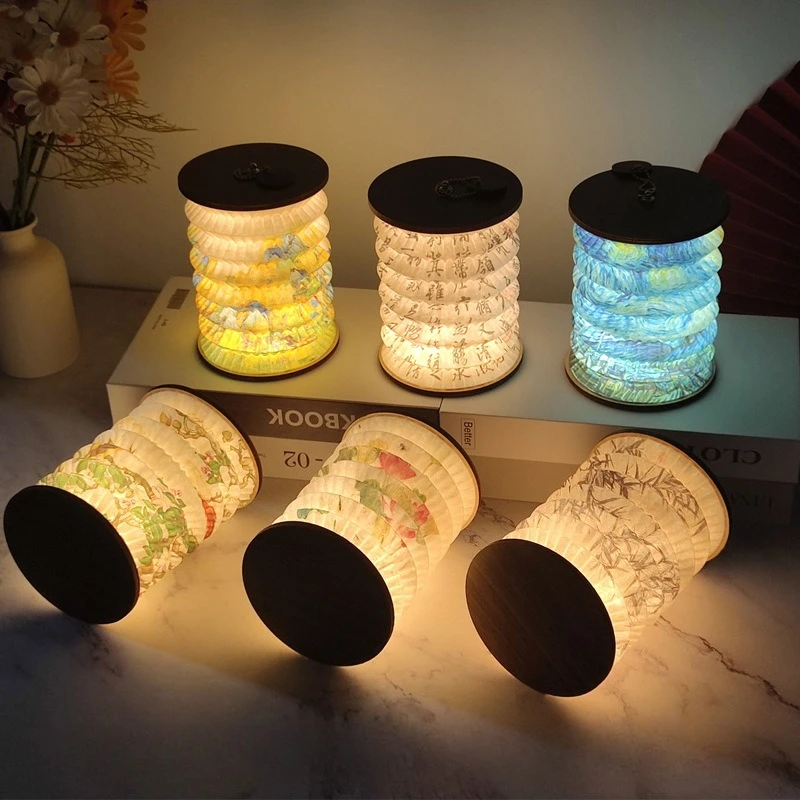 Creative Wooden Folding Atmosphere Small Lantern Night Light Decoration Room Desktop Decoration LED Light