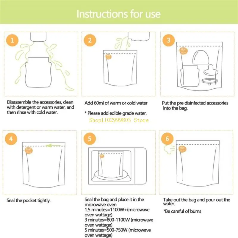 

10 Count Reusable Microwave Steam Sterilizer Bags for Breastpump Part/Baby Bottle, 20 Times Per Bag J0MF