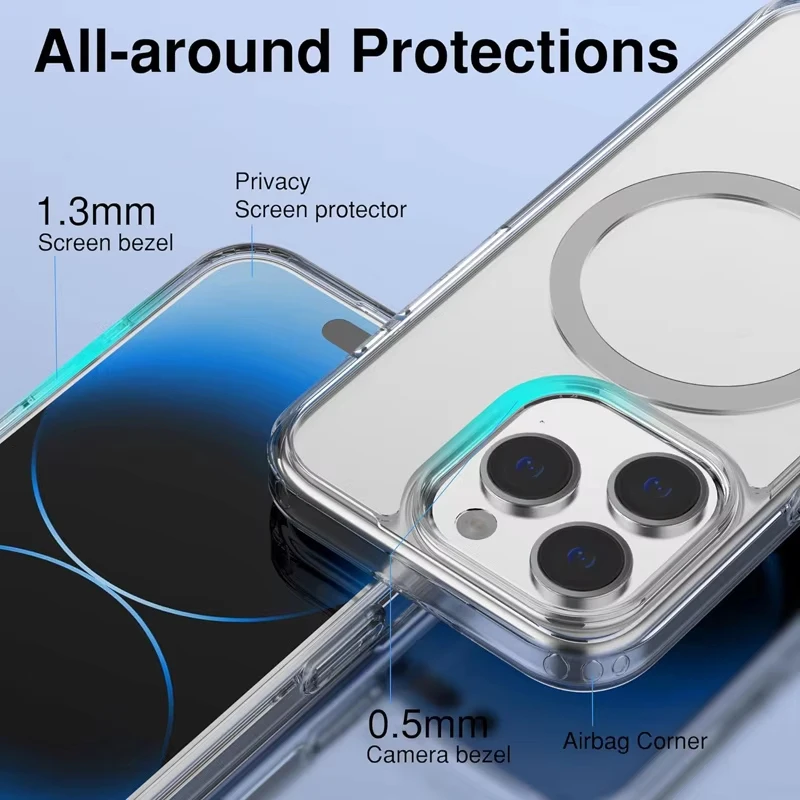 Magnetic Clear Case For iPhone 16 15 14 13 12 11 Pro Max Plus XS Max XR 7 8 SE2 Wireless Charging Compatible With Magsafe