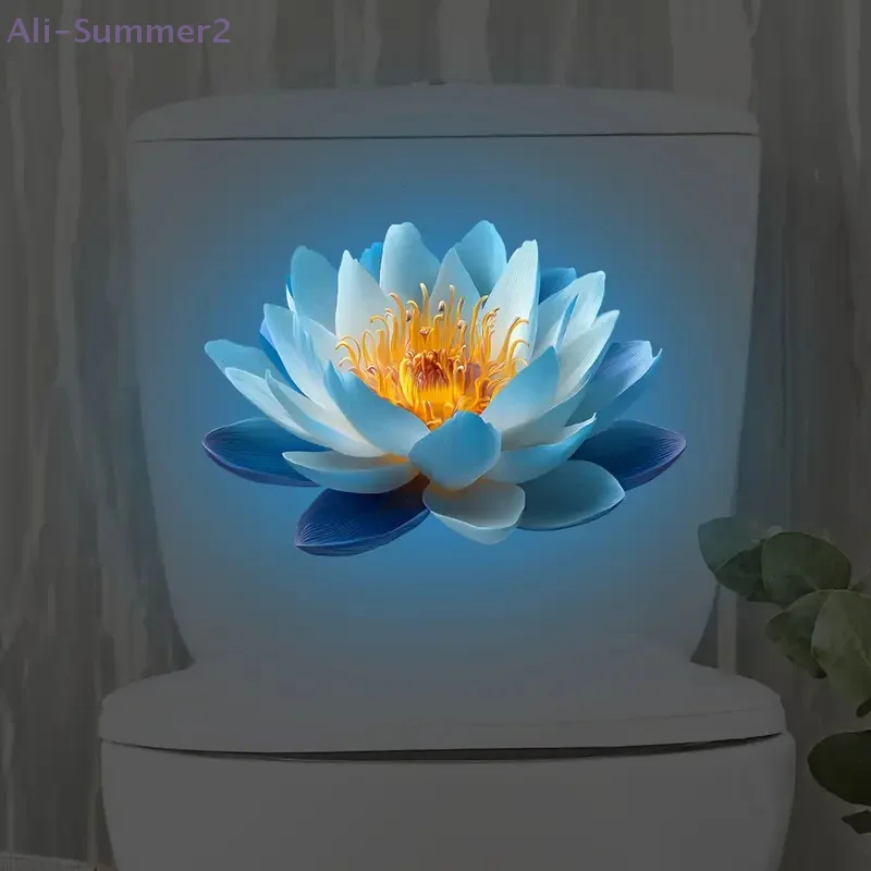 Self-Adhesive Lotus Glow-in-the-Dark Toilet Sticker Bathroom Toilet Lid Decoration Ambiance Decorative Sticker Wall Decor Decal