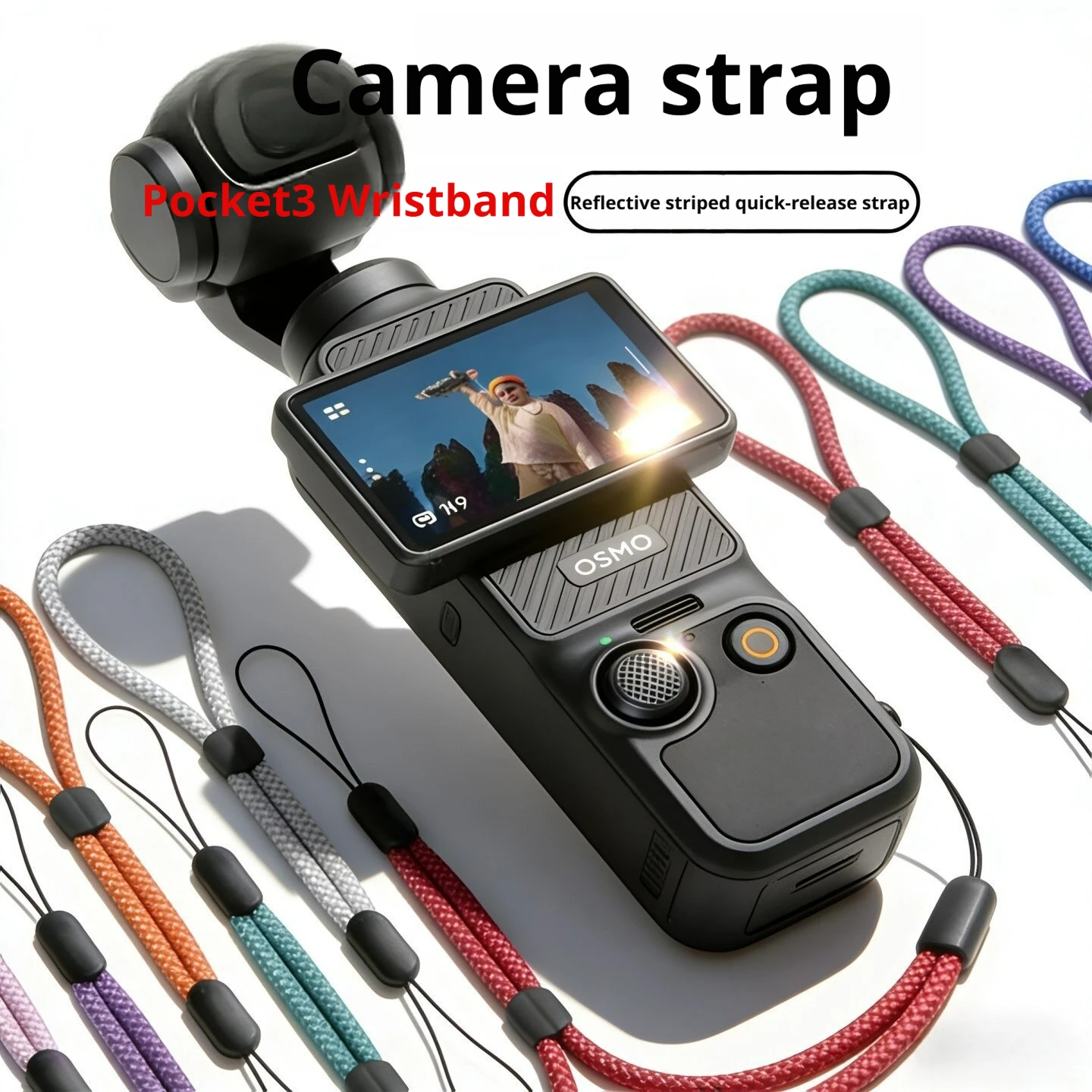 Reflective Braided Lanyard Dual-point Wrist Strap Anti-drop Camera Hanging Rope for GoPro Hero 13 DJI ACTION 6 Pocket3 Insta360