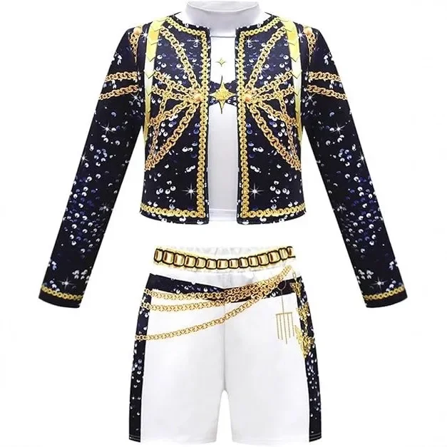 판타지아 헌트릭스 루미 코스프레 소녀 황금 의상 가발 어린이 HUNTR/X KPOP 악마 사냥꾼 조이 미라 의상 판타지 할로윈 파티