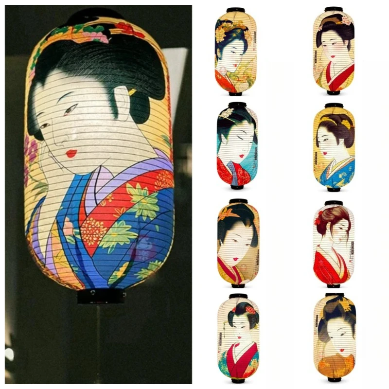 1Pcs  Japanese Geisha Pattern Lantern Outdoor Waterproof Hanging Lantern for Ukiyo-e Restaurant Izakaya Festival Party Decor