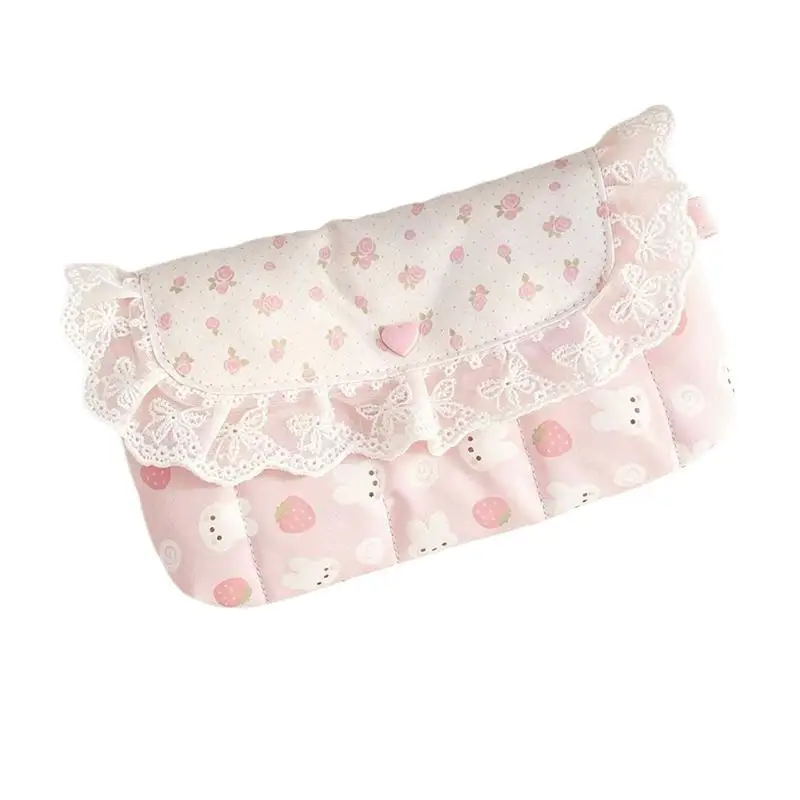1 Stück Rosa Karierte Spitzen-Aufbewahrungstasche mit Polka-Dot-Schleife, Niedliche und Stilvolle Klapp-Make-up-Tasche für Mädchen, Mittelschülerinnen – Detail 10
