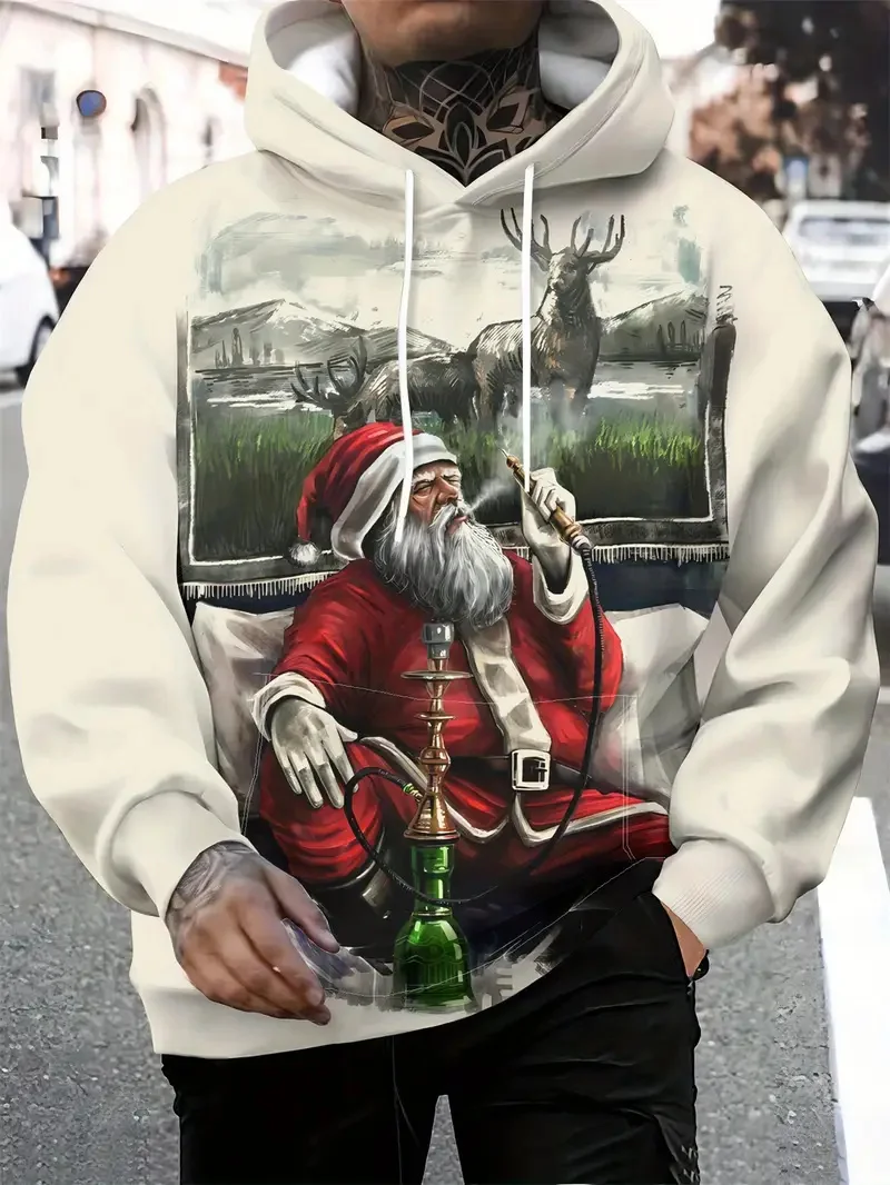 

Men's Christmas Hoodies 3D Print Santa Clause Graphic Hooded Sweatshirts Vintage Casual Long Sleeve Clothes Fashion Festival Top