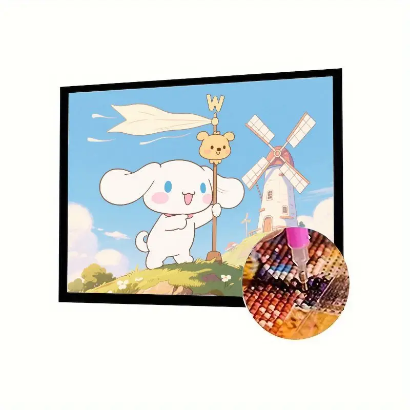 

1PC Cinnamoroll Diamond Painting Kit, 5D Full Drill DIY Diamond Art, Cute Sanrio Cartoon Dog with Windmill Scene, Kawaii Charact