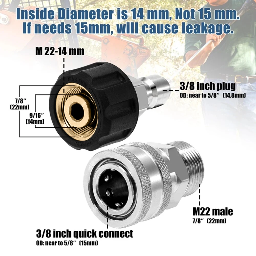 Imagem -02 - Lavadora de Pressão Ferramenta Adaptador Grupo Mangueira Fittings Quick Connect M22 14 mm M22 15 mm a Aço Inoxidável