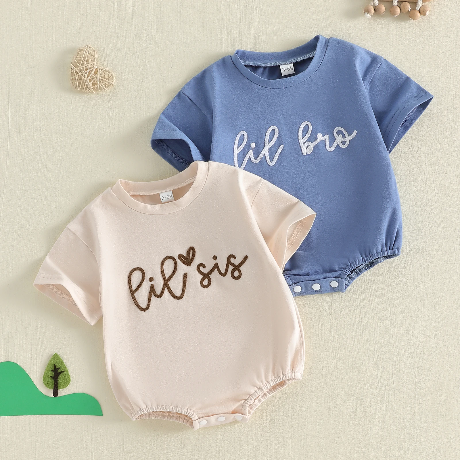 Baby Boys Girls Rompers Brother and Sister Matching Outfits Letter Embroidery Short Sleeve Summer Clothes Bodysuits Jumpsuits