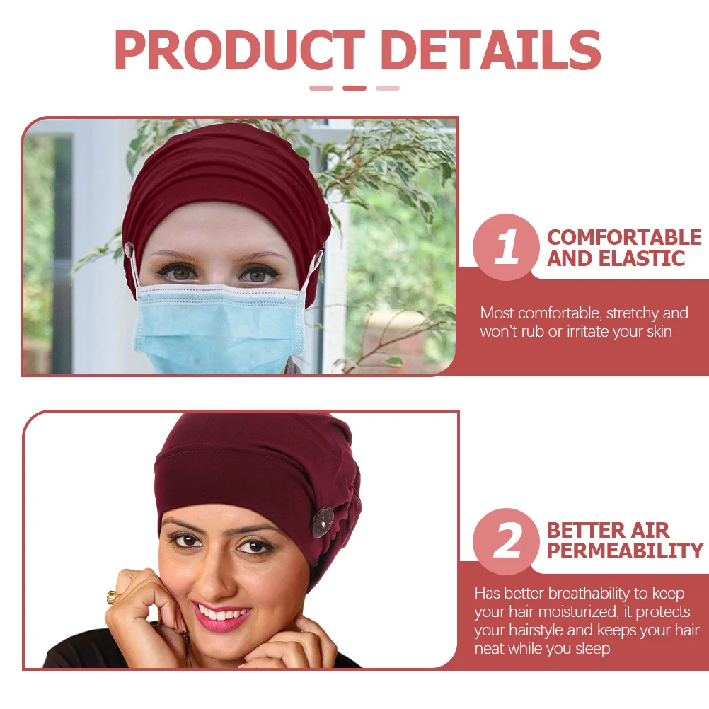 

1pcs Women Polyester Sleep Cap Elastic Adult Chemo Cover Headwear Turban Hat Chemo Cover Women Turban Hat