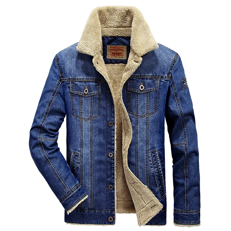 Men's Large-Sized Fleece Lined Thickened Denim Jacket Casual Winter Outerwear Fashionable Coats Trendy Clothing