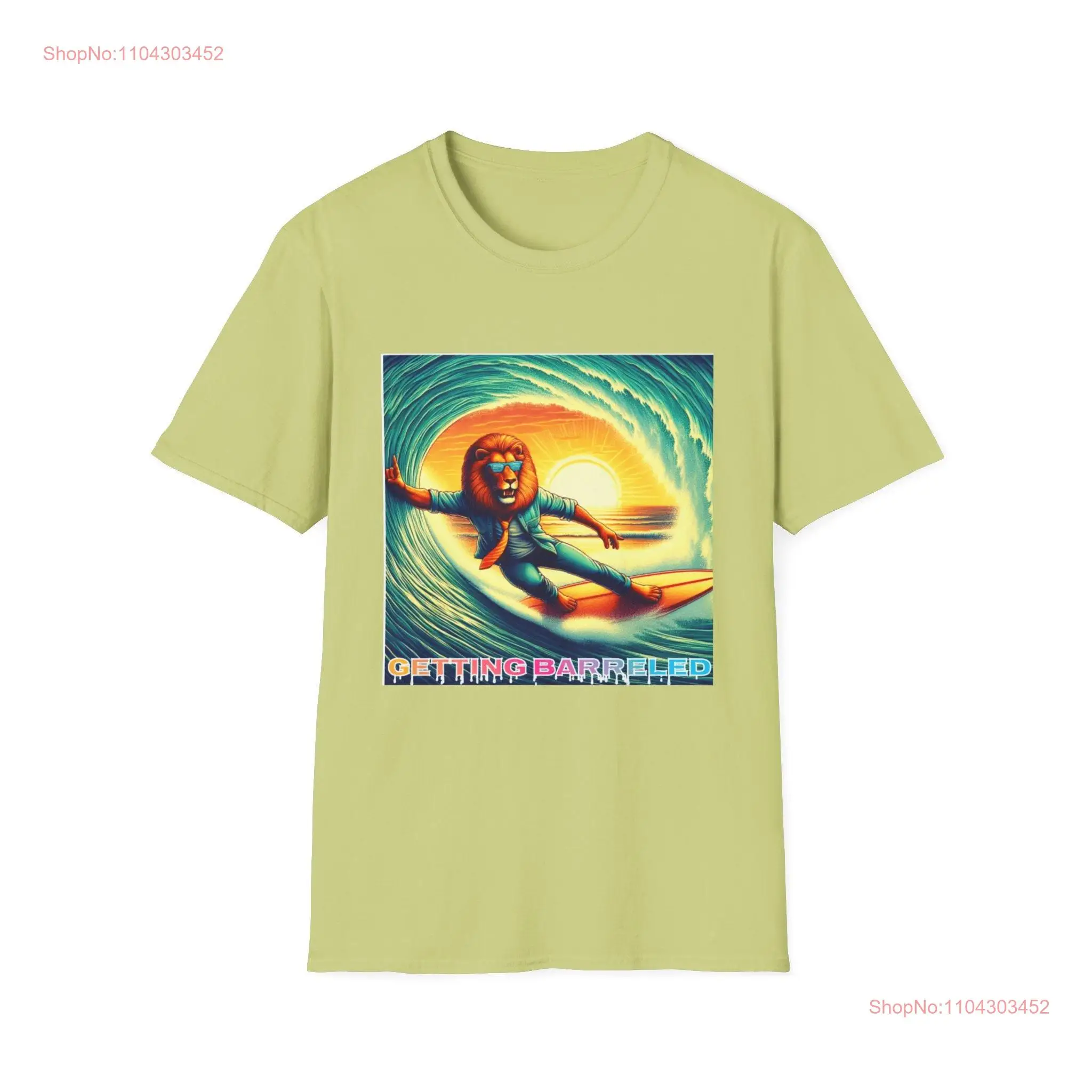 Cool Lion surfing the wave in tube getting barreled mens T Shirt womens long or short sleeves