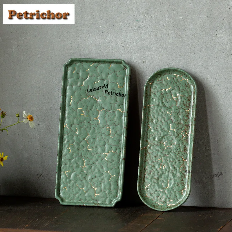 Gold Drawing Kiln Fambe Tea Tray Afternoon Tea Dessert Plate Coffee Storage Board Tea Furniture Dishes For Serving Cha Supplies