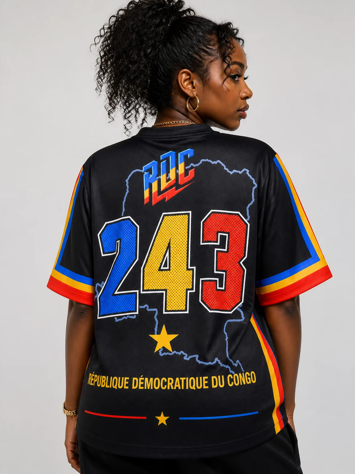 Men's and Women's Loose Fit Sweatshirt Street Style T-Shirt Summer Democratic Republic of Congo Printed V-Neck Short Sleeve Top